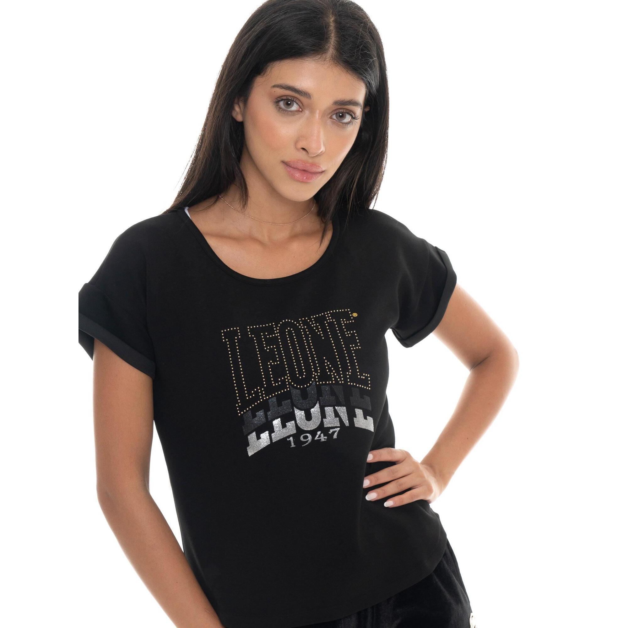 Camiseta de manga corta para mujer Leone 1947 Gold Studs, tejido elástico