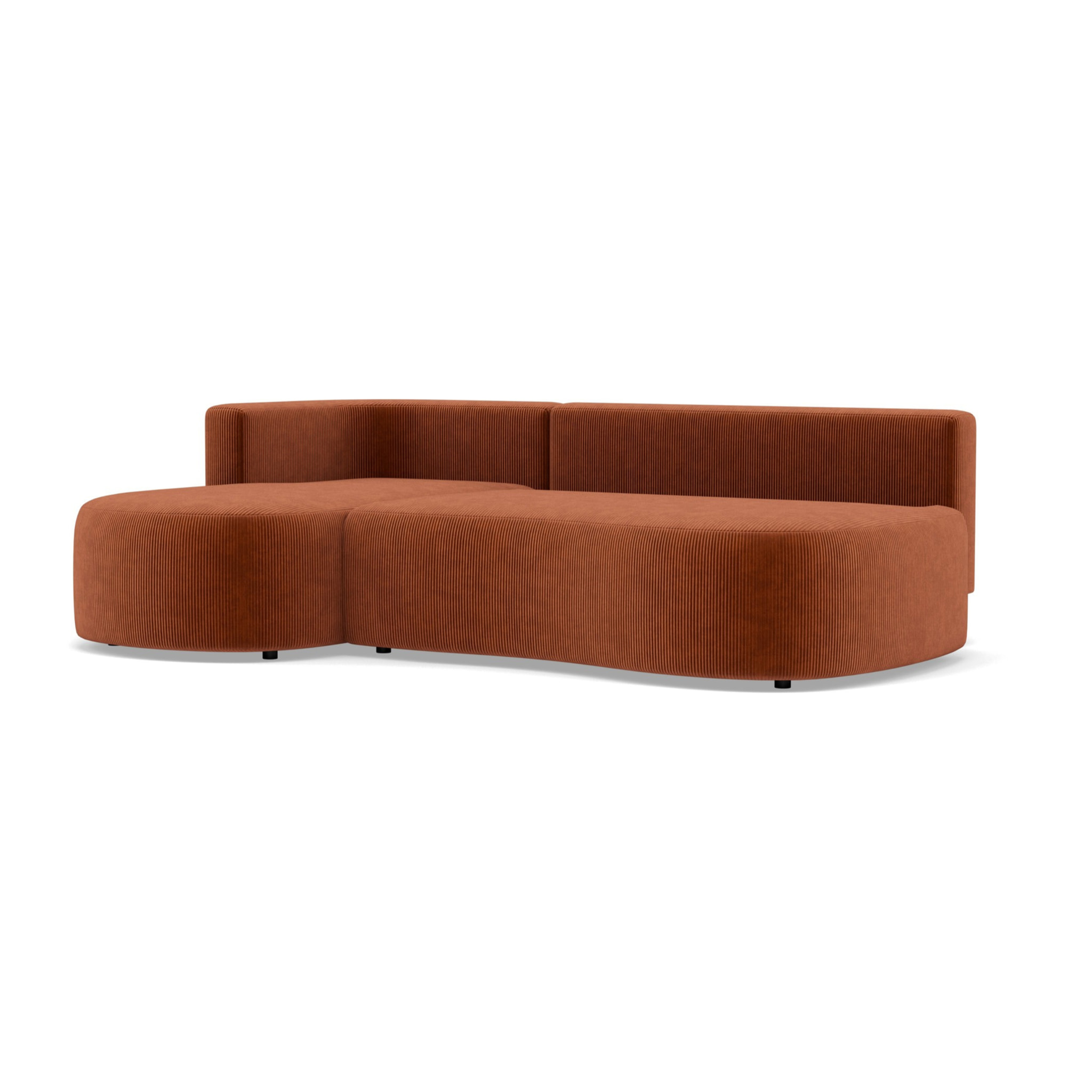 Mahina - canapé d'angle gauche 4 places convertible avec coffre en velours côtelé - Terracotta