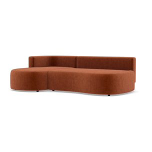 Mahina - canapé d'angle gauche 4 places convertible avec coffre en velours côtelé - Terracotta