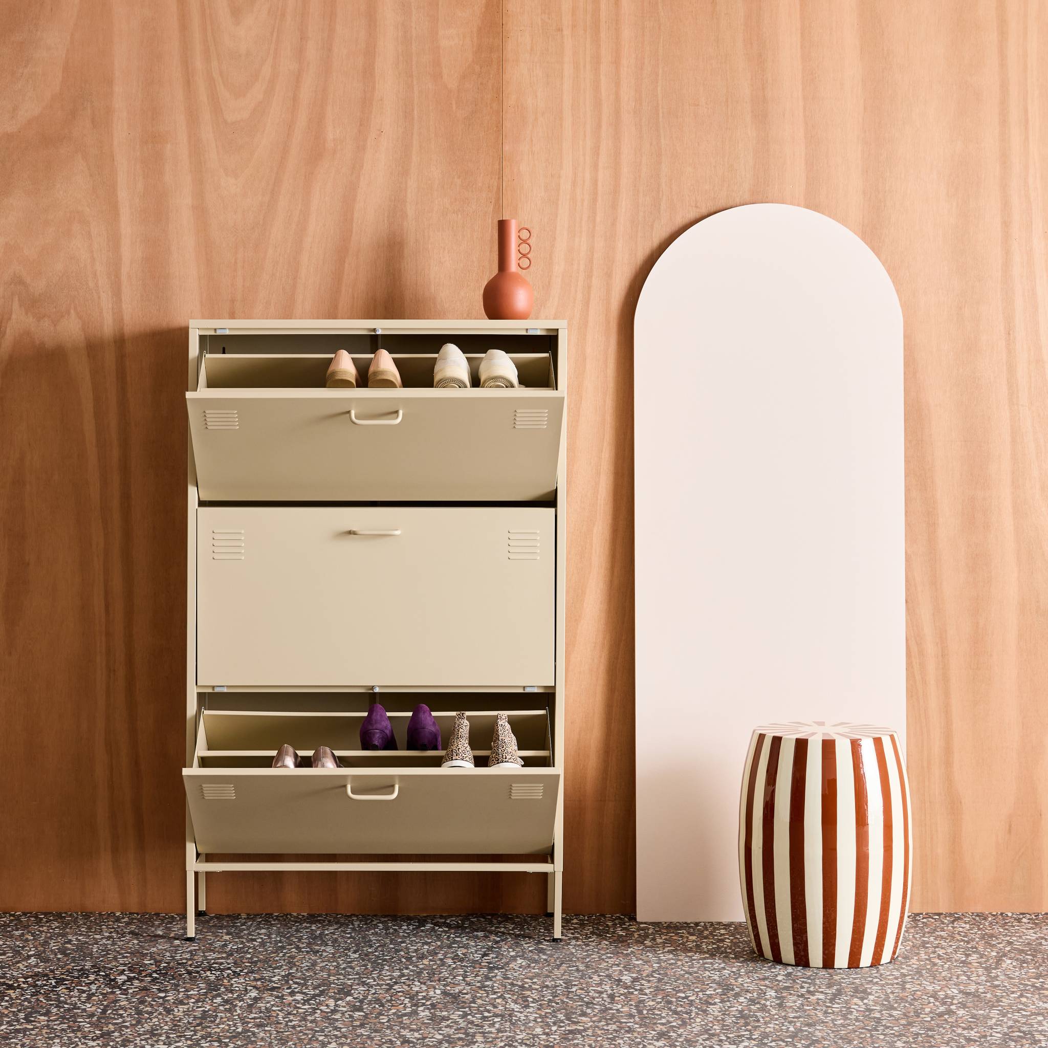 Meuble à chaussures industriel métal 3 abattants ALABAMA