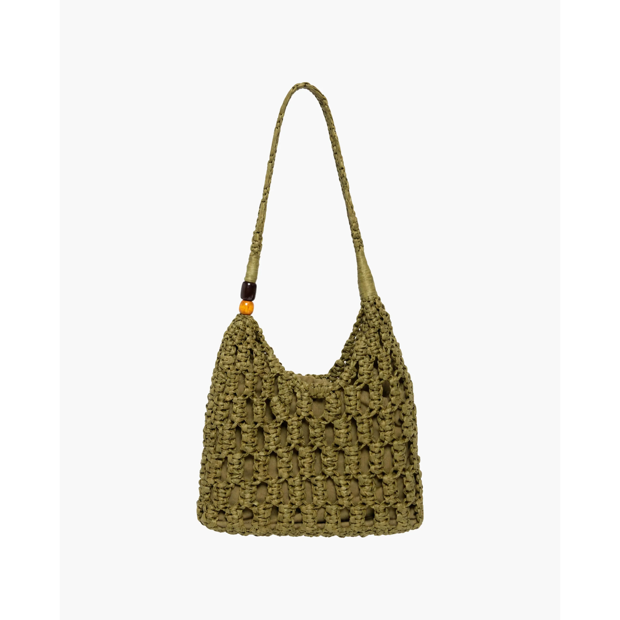 Bolso de rafia con bolso interior con cierre de frunce de mujer