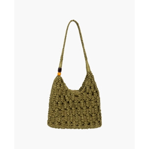 Bolso de rafia con bolso interior con cierre de frunce de mujer