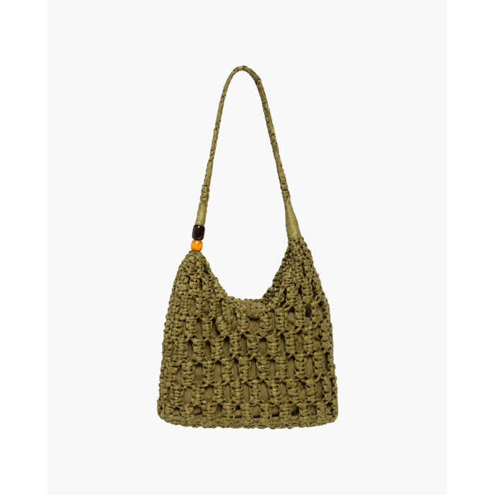 Bolso de rafia con bolso interior con cierre de frunce de mujer