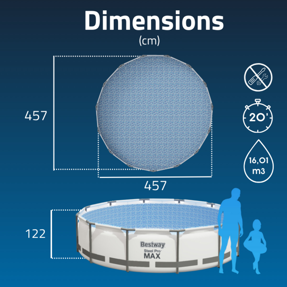 Bestway Piscine hors sol - Ronde - Steel Pro Max - 457 x 122 cm - Filtre à cartouche inclus