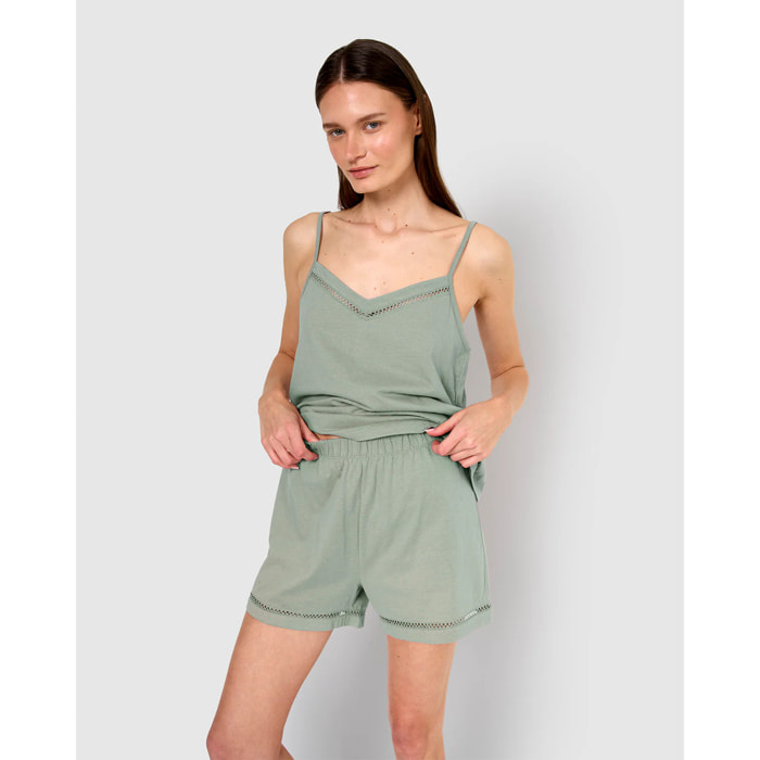 Pijama corto algodón vainica tirante verde azulado