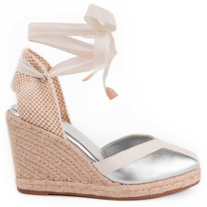 Alpargata De Cuña - Plateado - Altura: 7 Cm