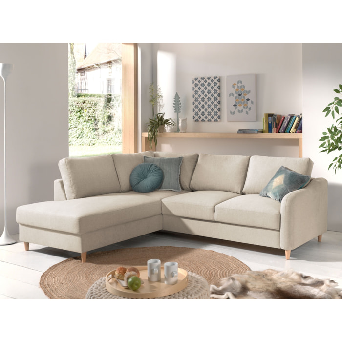 Will - canapé d'angle gauche - convertible - 5 places - en tissu - Beige
