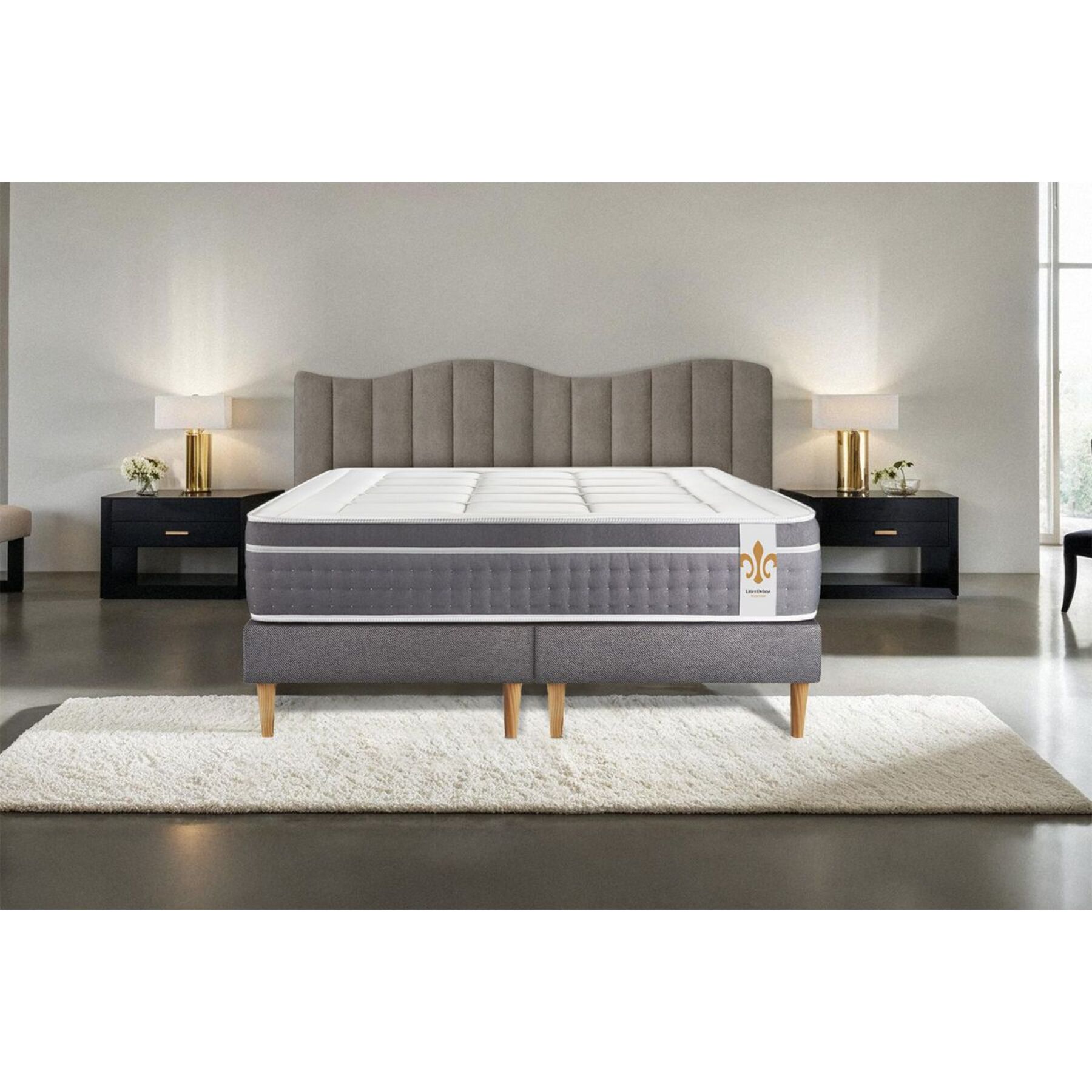 Ensemble Matelas Trente - 30cm - Ressorts ensachés et mémoire de forme - Confort d'exception - Sommier Tapissier Gris