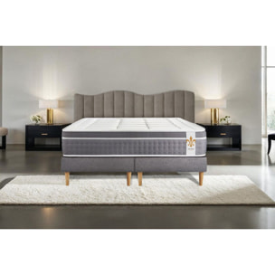 Ensemble Matelas Trente - 30cm - Ressorts ensachés et mémoire de forme - Confort d'exception - Sommier Tapissier Gris