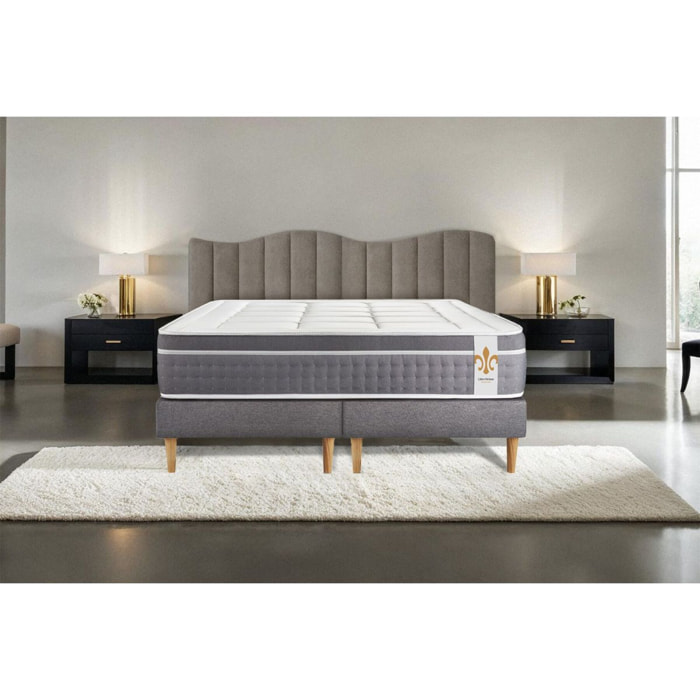 Ensemble Matelas Trente - 30cm - Ressorts ensachés et mémoire de forme - Confort d'exception - Sommier Tapissier Gris