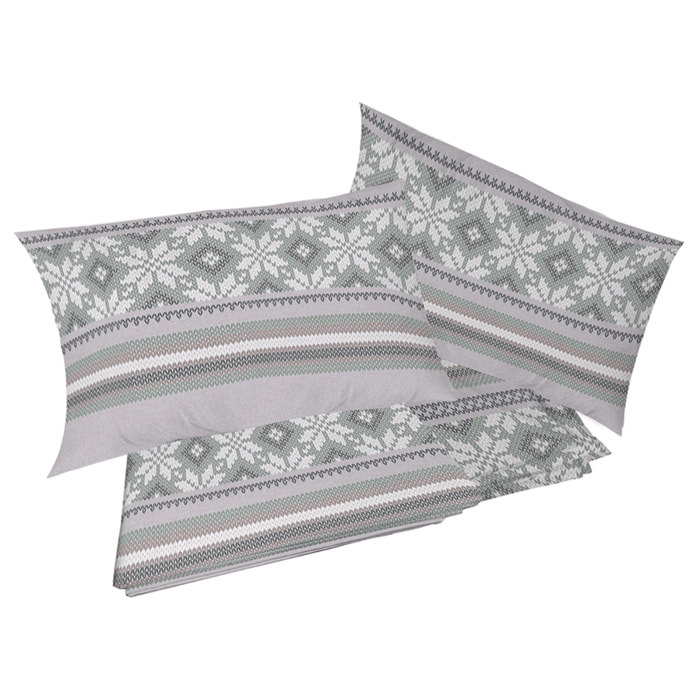 Completo letto norvegia verde tortora 100% cotone