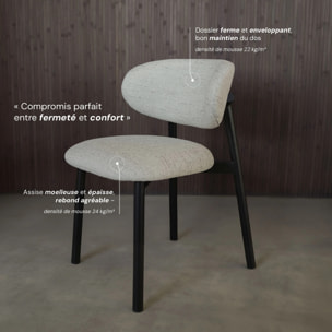 Lot de 2 chaises en tissu gris clair chiné et pieds en métal noir - Nao