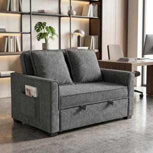 Sofá Cama 2 Plazas 3 en 1, Sofá Cama de Tejido Rizo con Respaldo Ajustable 3 Niveles, Bolsillos Laterales, 2 Almohadas con Fundas Extraíbles para Sala de Estar, Espacios Pequeños, Gris Oscuro