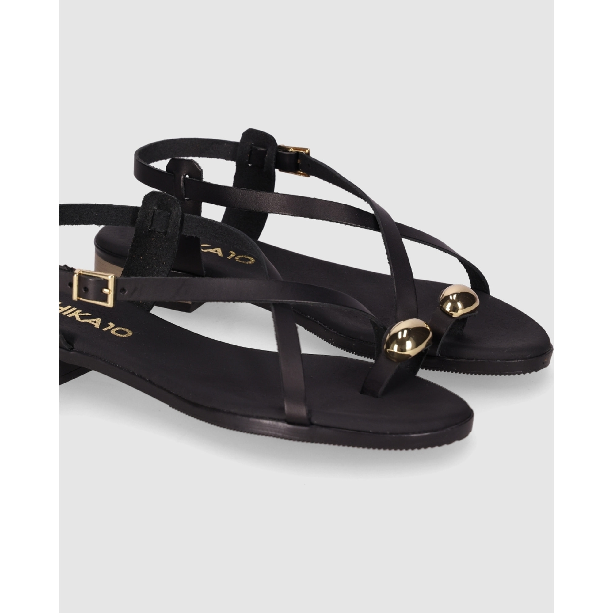 Sandalias de Piel - Negro - Tacón: 2 cm