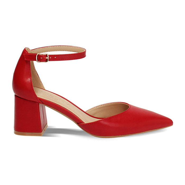Décolleté open shank donna rosse, tacco largo 6,5 cm