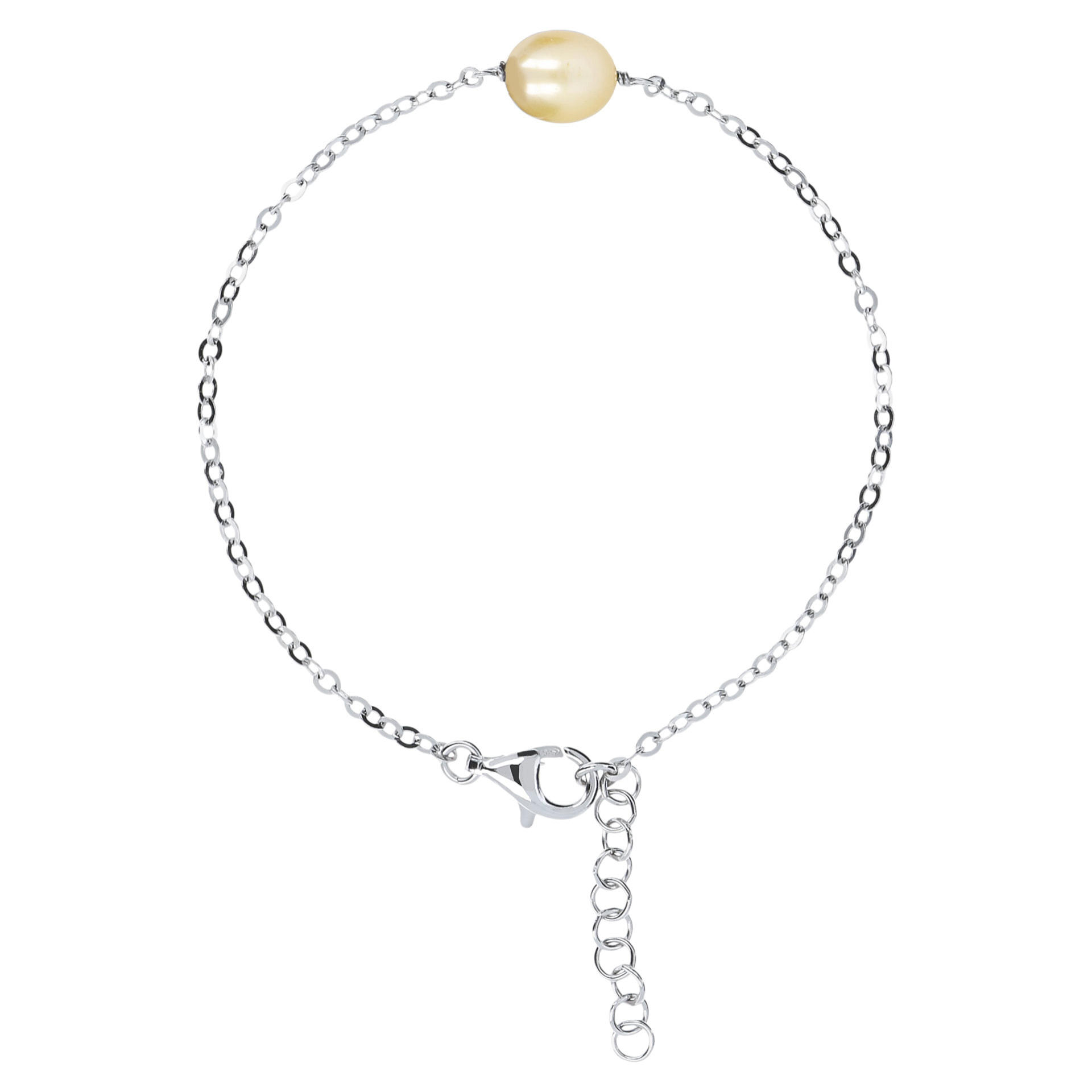 PERLAVIVA - Bracciale Catena Rolo in Argento 925 con Perla d'Acqua Dolce Gialla Ø 7/8 mm