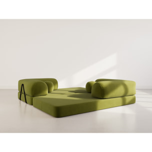 Nebula - Canapé 3 places convertible en velours texturé - Vert Kaki