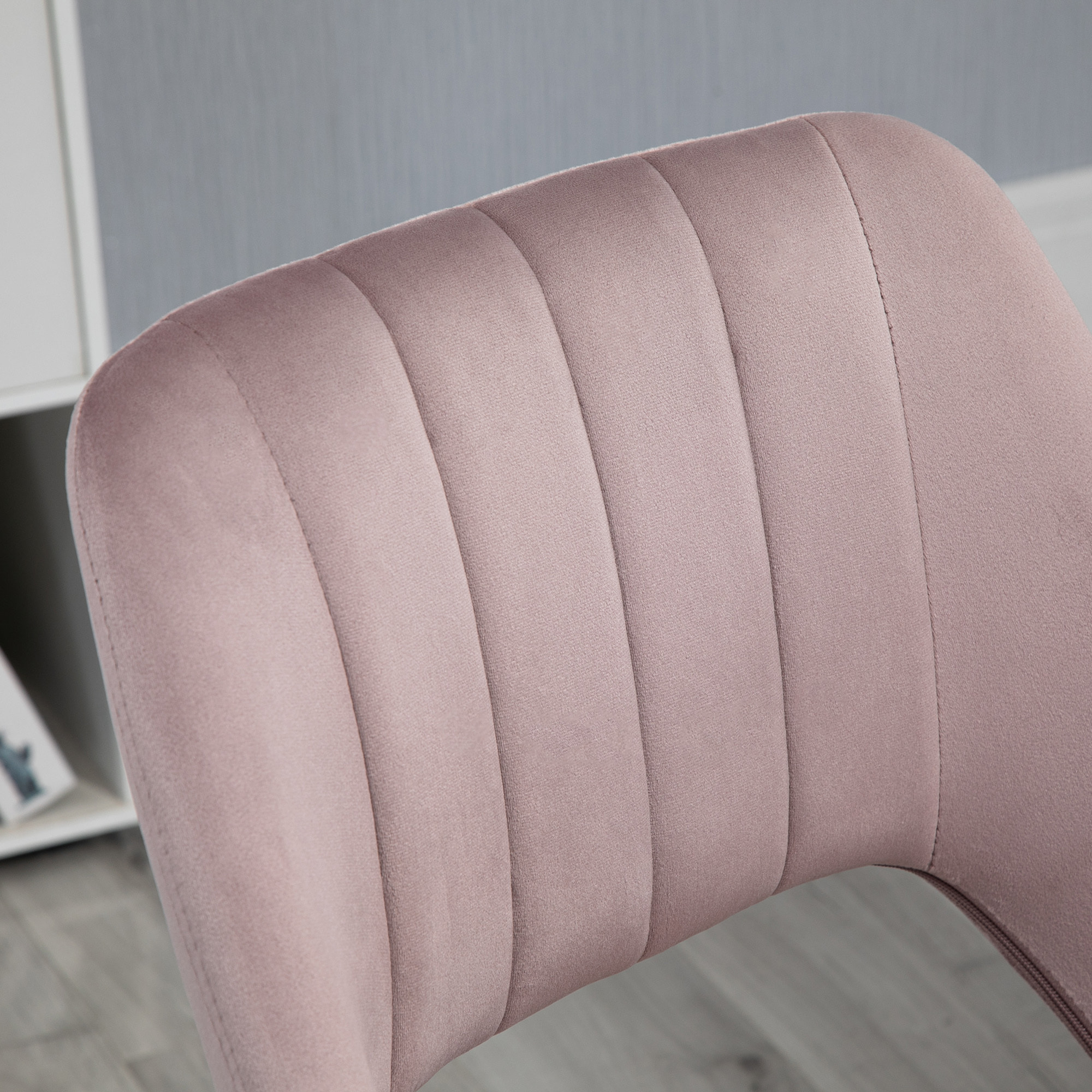 Vinsetto Chaise de bureau design contemporain dossier ergonomique ajouré strié hauteur réglable pivotante 360° piètement chromé velours rose poudré