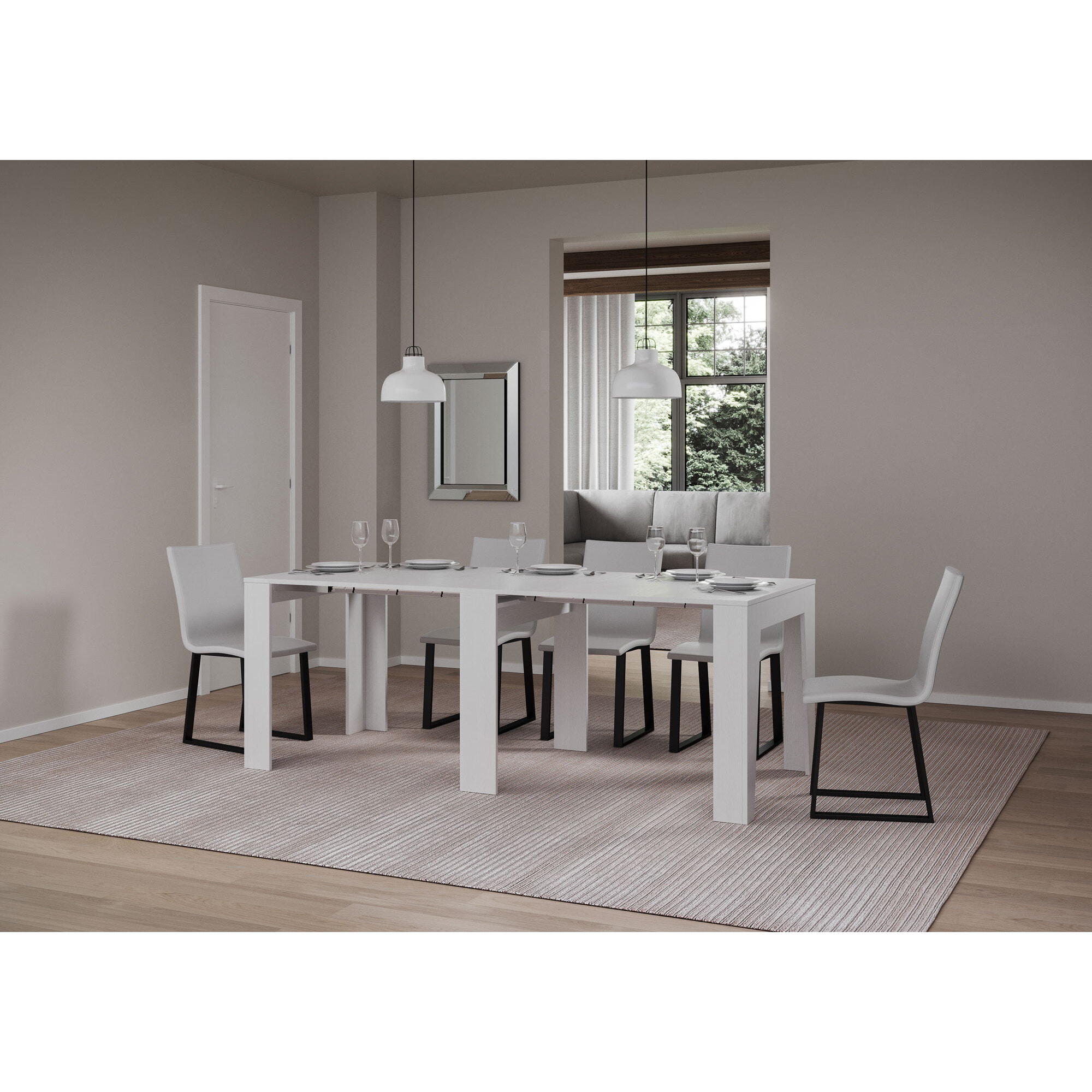 Console Extensible 90x25/181cm Narrow Frêne Blanc