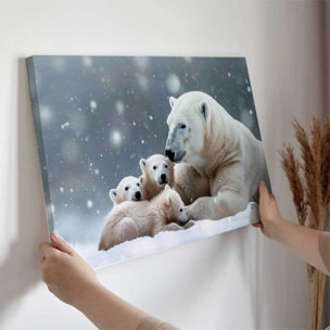 Tableau famille ours polaires enneigée Toile imprimée