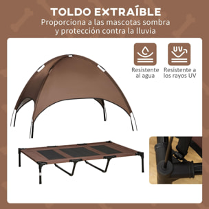 Cama Elevada para Mascotas Portátil con Toldo Extraíble Tela Transpirable al Aire Libre para Interior y Exterior 122x92x108 cm Café