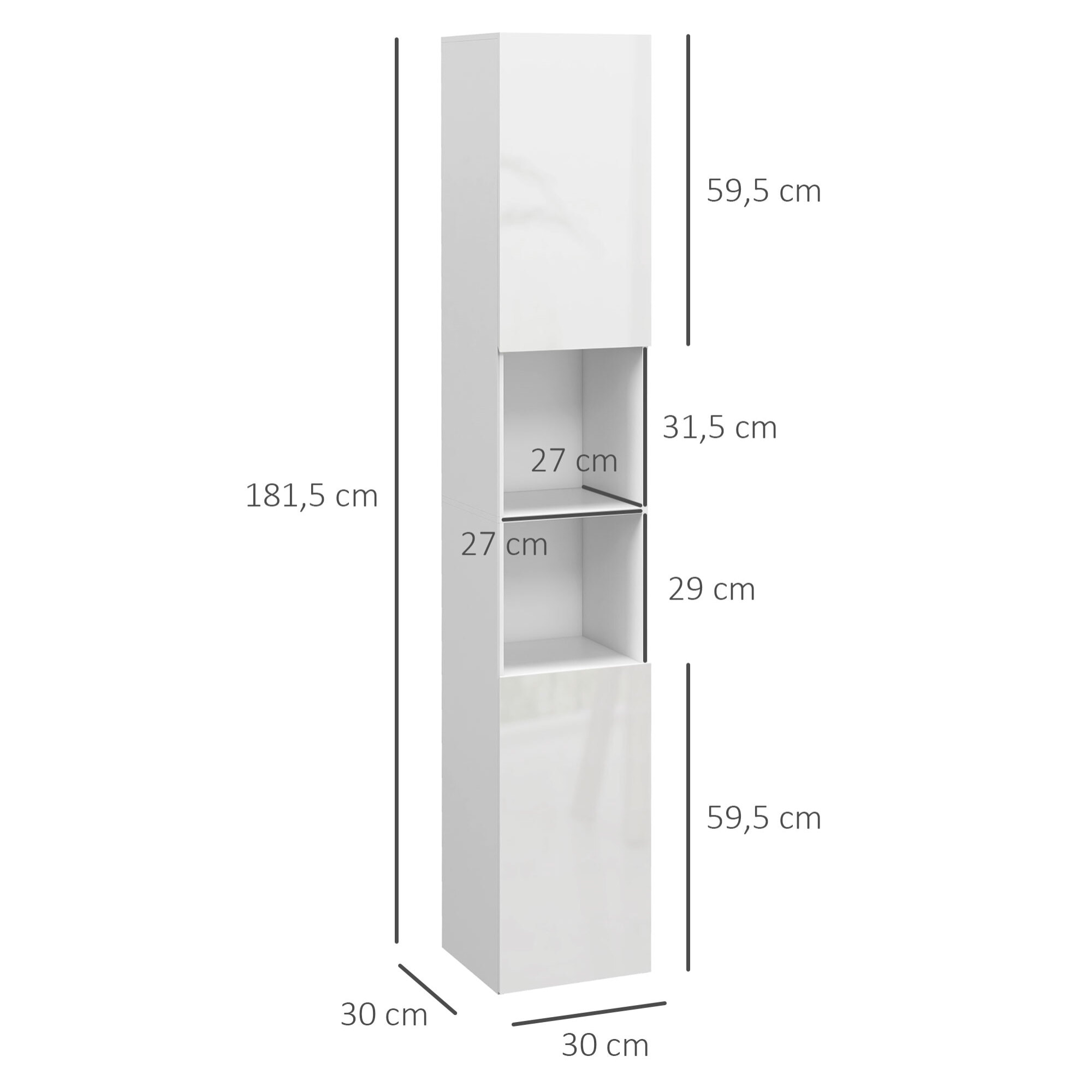 Meuble colonne rangement salle de bain style contemporain façade laquée 2 portes étagères 2 niches blanc