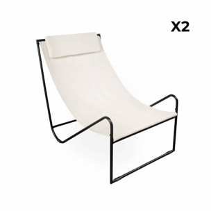 Lot de 2 fauteuil relax Mencora structure en métal. assise en toile avec repose-tête