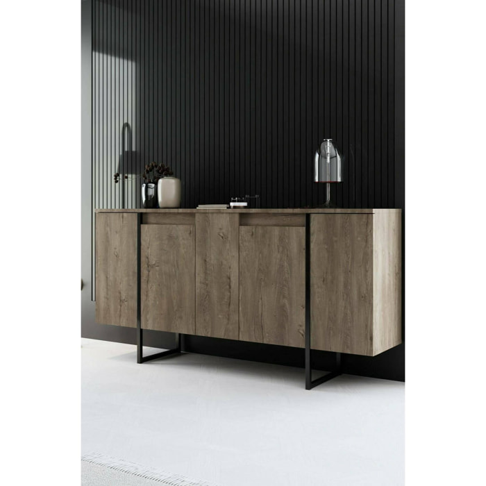 Credenza Dgarzitt, Buffet da soggiorno, Madia da salotto, Dispensa da cucina, 160x35h80 cm, Noce e Nero