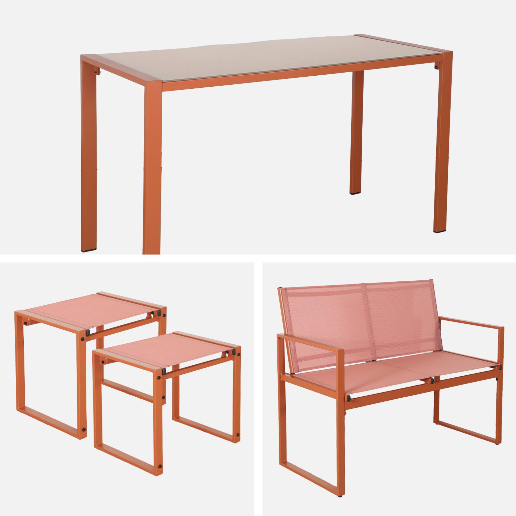 Table de jardin encastrable acier et textilène + 4 assises TAVENA