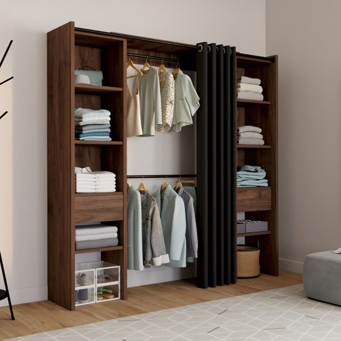 Dressing Justine extensible 120-180cm effet noyer double colonne