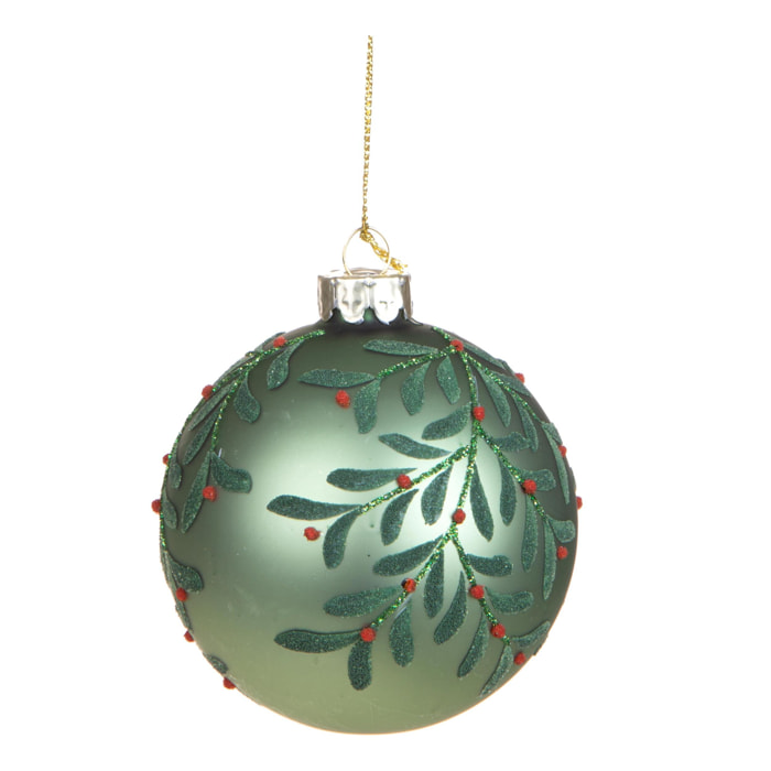 Sfera con foglie rilievo - Pezzi 6 - VERDE - Bianchi Dino SpA