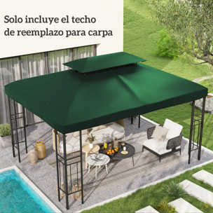 Techo de Repuesto para Cenador 4x3 m Cubierta de Repuesto con Techo Doble 10 Orificios de Drenaje y Protección UV Toldo de Recambio para Pabellón Gazebo Verde