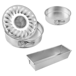 Ensemble de 3 moules à gâteaux avec moule à cake 30 cm + moule manqué 18 cm + moule à manqué et savarin 26 cm Zenker Silver