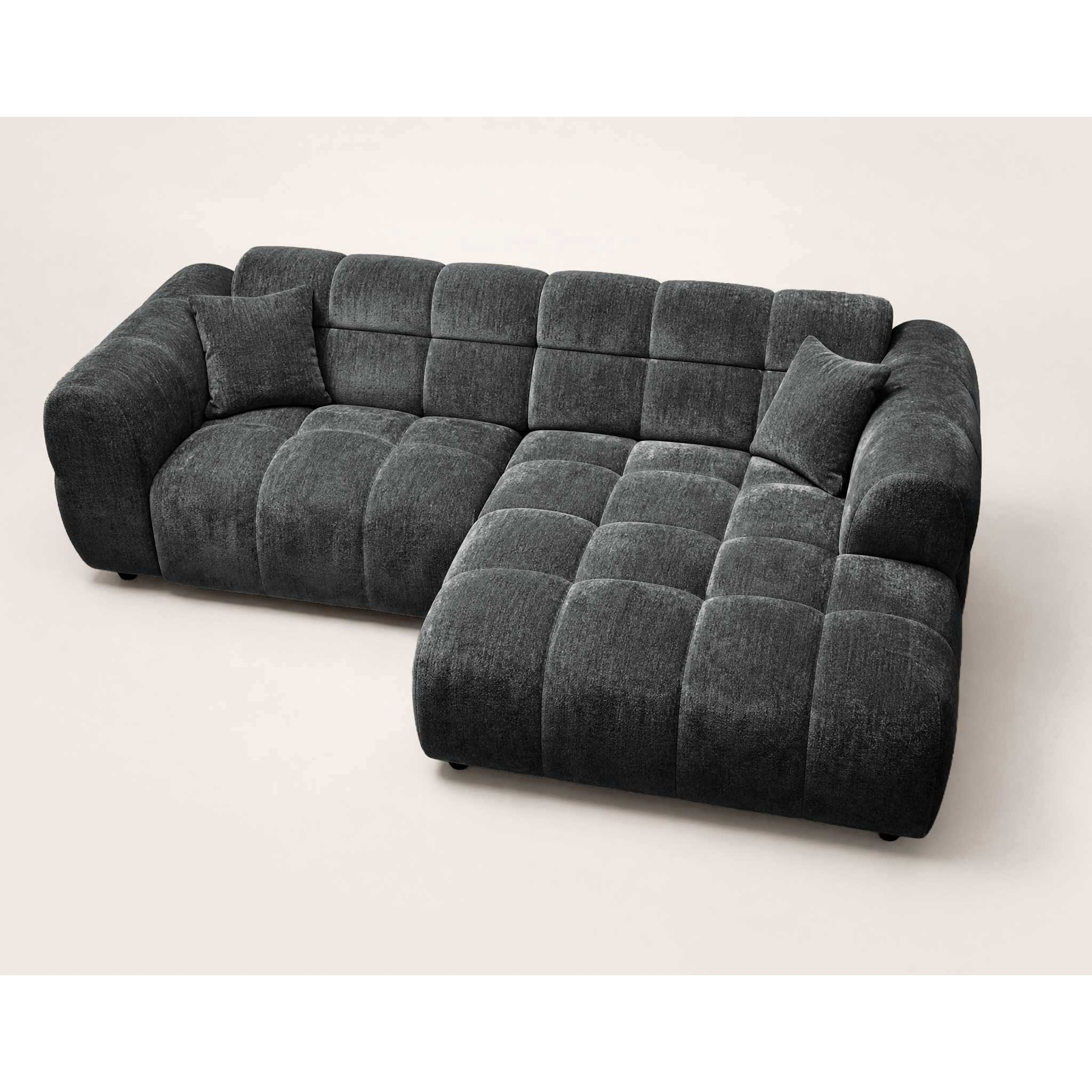 Mini Ray - Canapé d'angle droit 4 places en tissu texturé - Gris Anthracite
