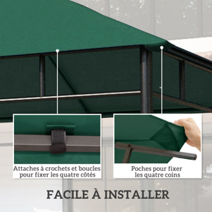 Toile de rechange pour pavillon tonnelle tente 3 x 3 m polyester haute densité 180 g/m² revêtement PA anti-UV vert