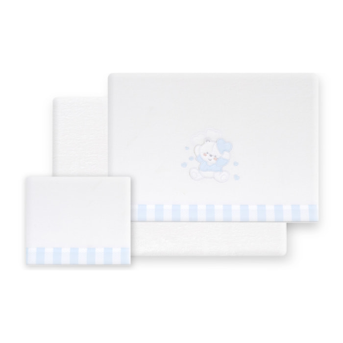 Triptico Minicuna Coralina D. Algodon Oso Corazones Bco/Azul