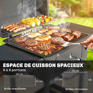 Barbecue smocker à charbon avec couvercle 2 grilles 3 étagères thermomètre