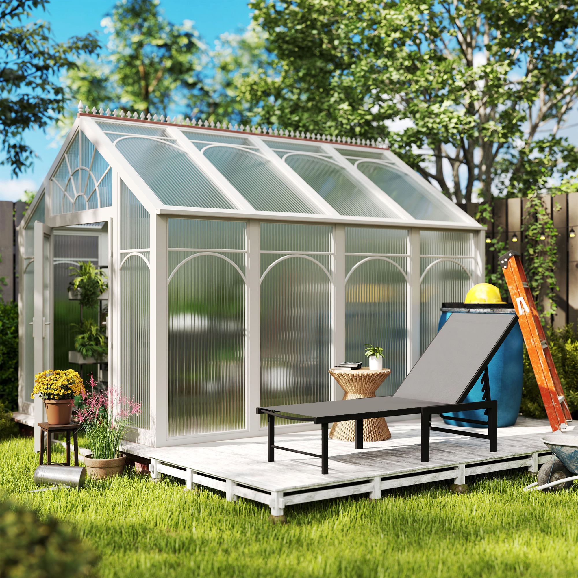 Tumbona Jardín Exterior, Tumbona Reclinable con Respaldo Ajustable en 5 Niveles y Estructura de Acero, Impermeable, Carga 120 kg, para Patio, Terraza, Balcón, 166x60x84 cm, Gris