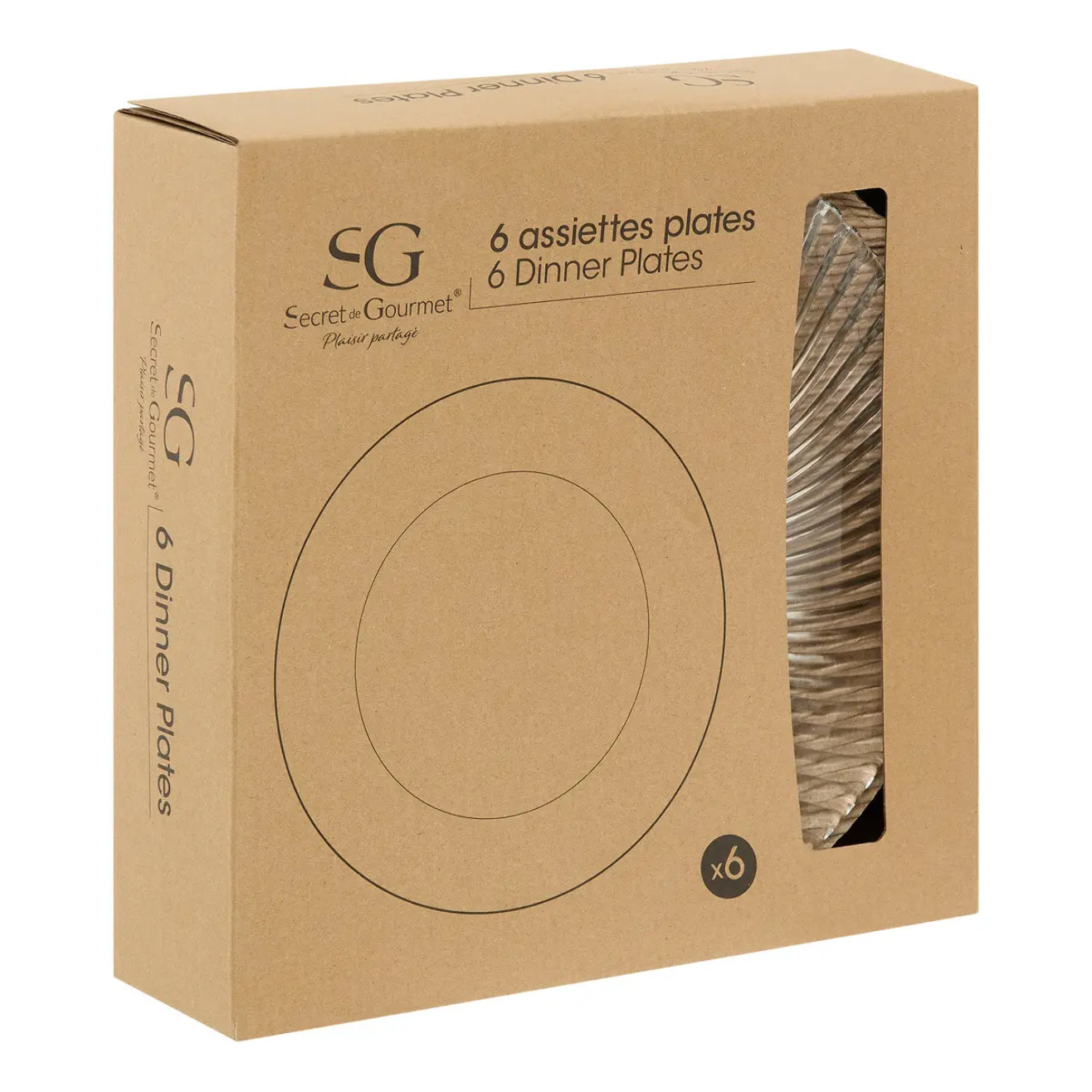 Lot de 6 assiettes plates Odyssee transparent D26xH1,8cm