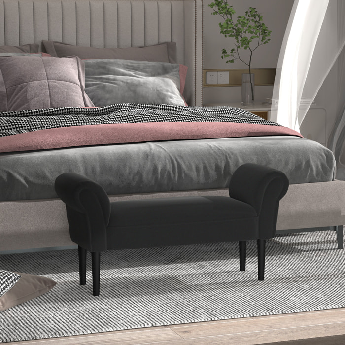 Taburete Pie de Cama con Brazos de Madera 102x31x51cm Negro