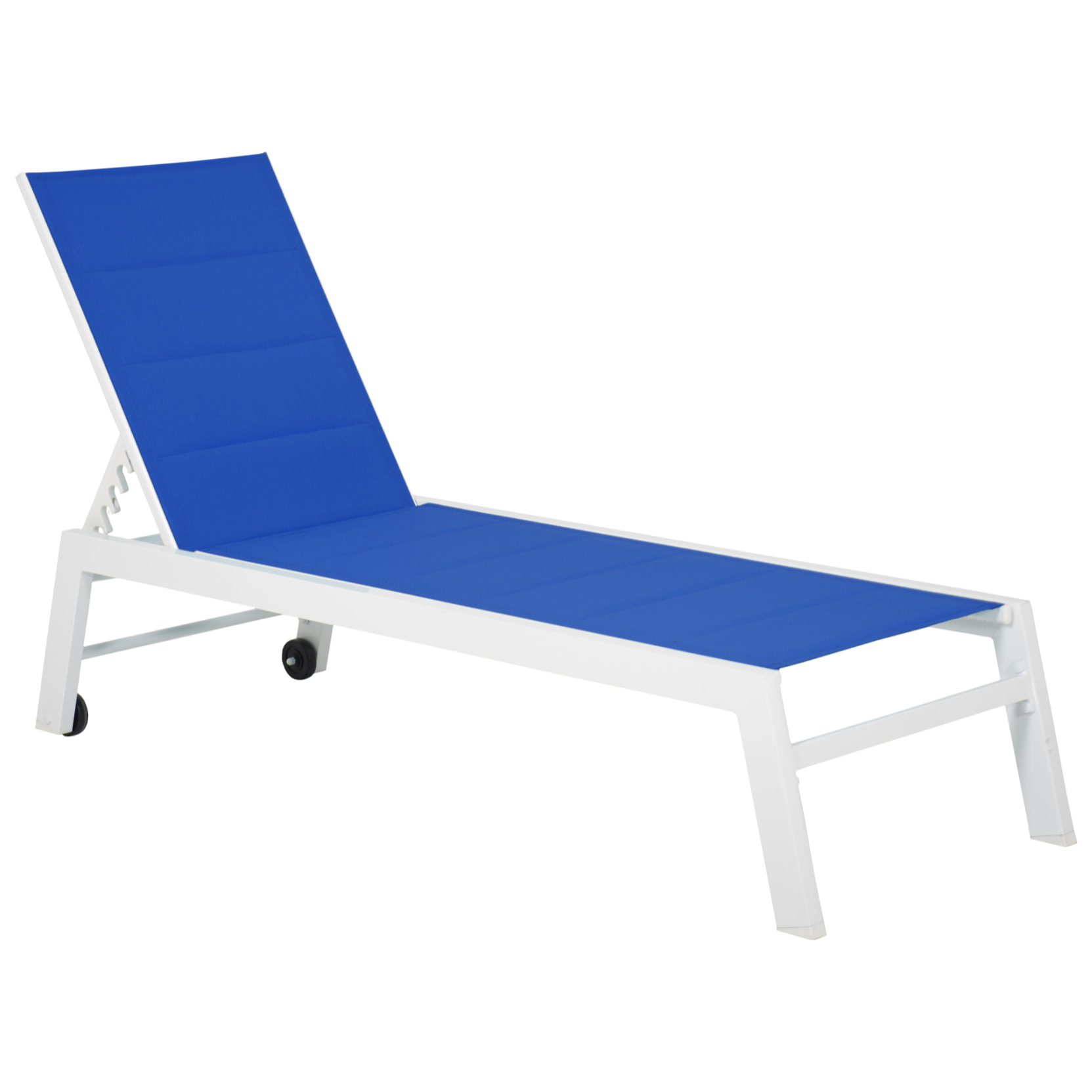 Set bain de soleil et table d'appoint BARBADOS en textilène bleu - aluminium blanc
