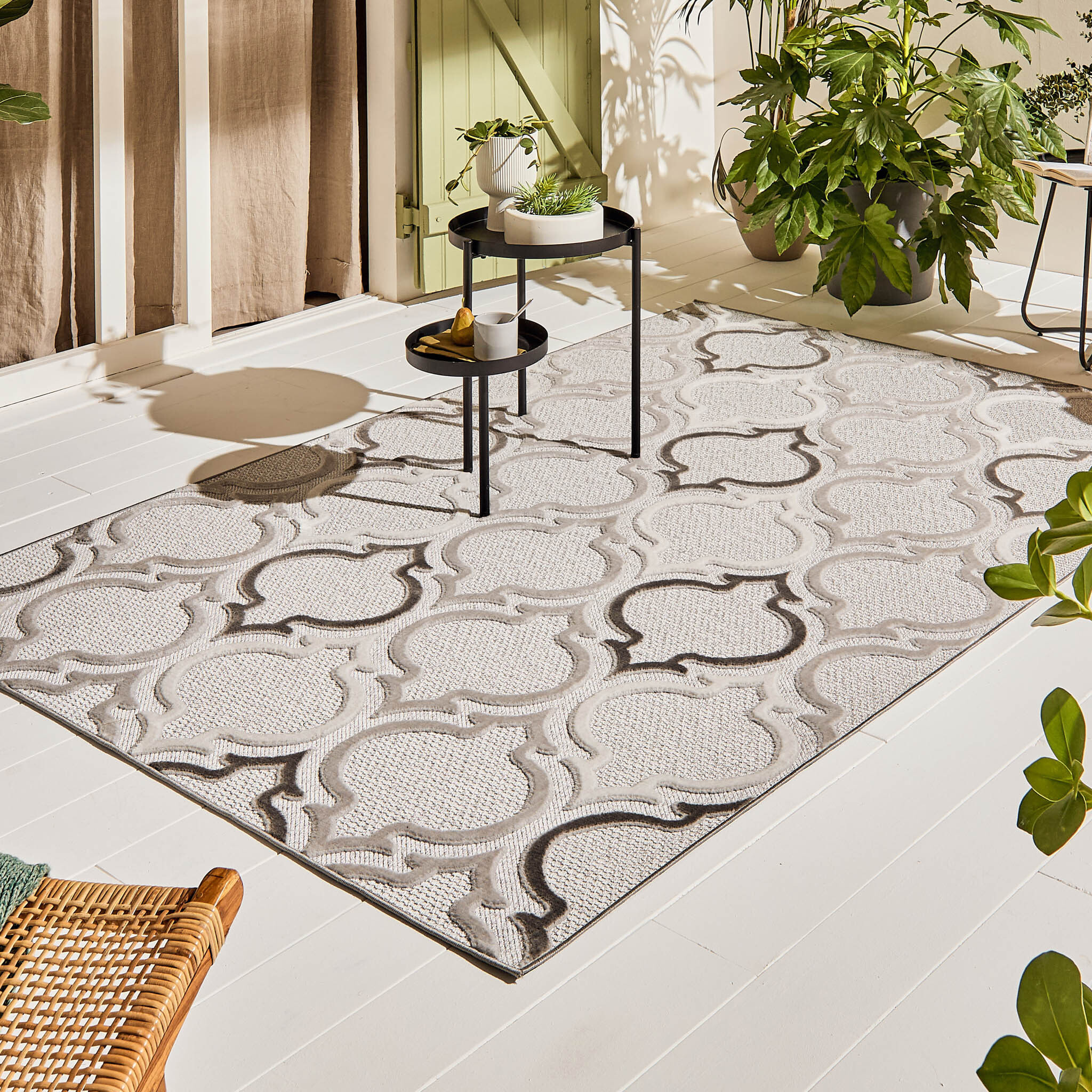 Tapis Loopin 329 gris - Motif en relief - Indoor & Outdoor