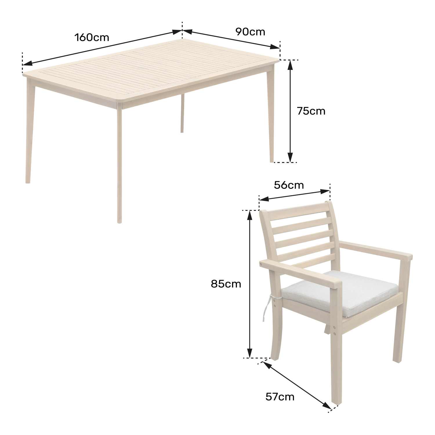 Salon de jardin SIMILAN en acacia 6 places - coussins gris