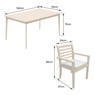 Salon de jardin SIMILAN en acacia 6 places - coussins gris
