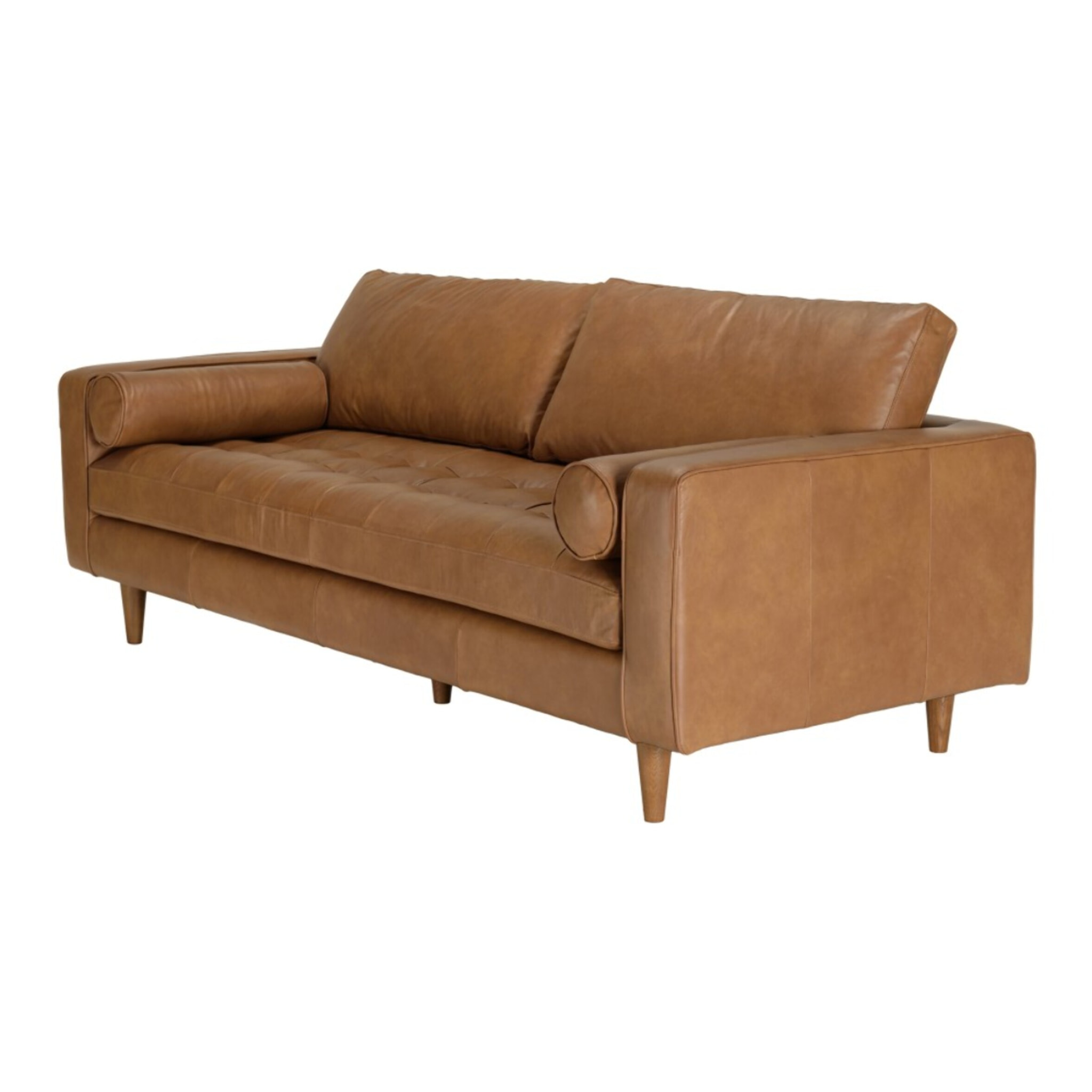 PIERRE - Canapé 3 places cuir couleur caramel assise capitonnée