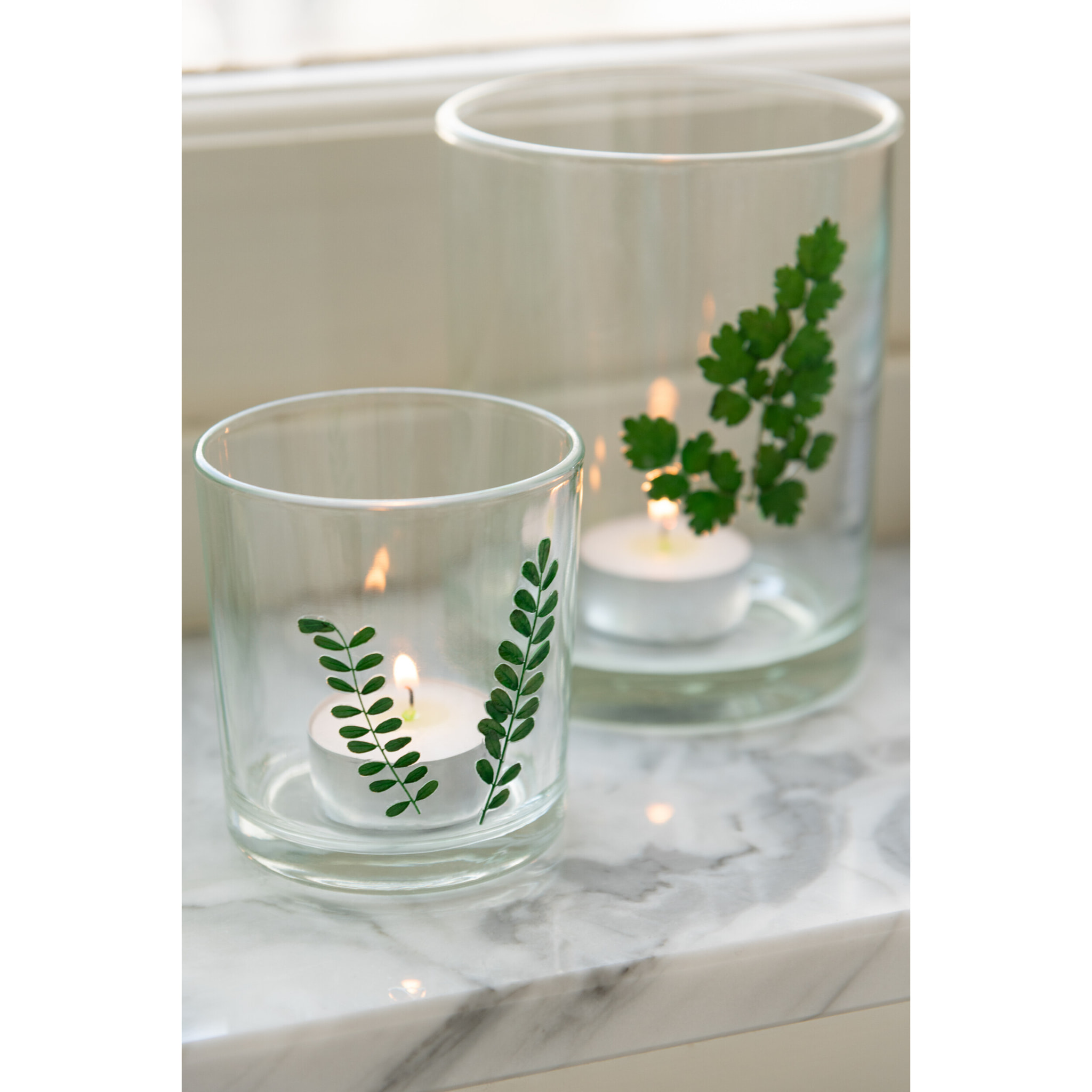 J-Line photophore Feuilles - verre - vert/transparent - small - 2 pcs