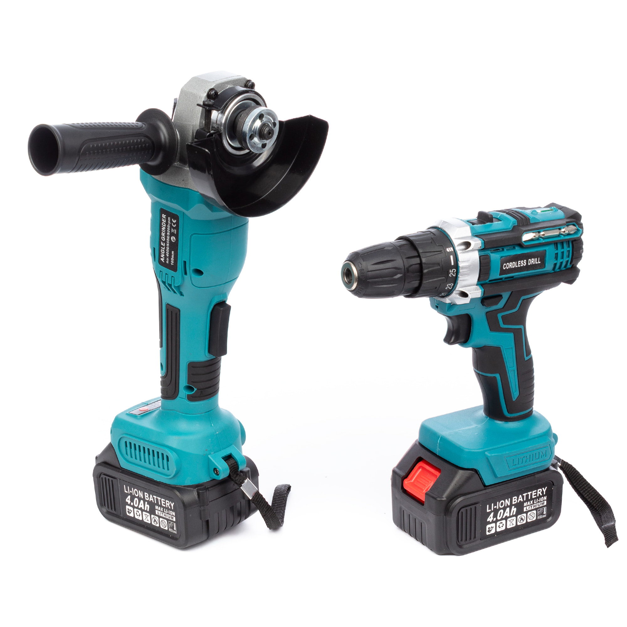 Set de 2 herramientas eléctricas con taladro y radial angular 21V. DOBLE BATERIA 13000 mah