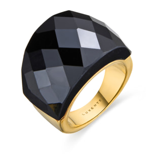 Anillo con Cuarzo Hidrotermal Onix acabado en oro amarillo de 18k