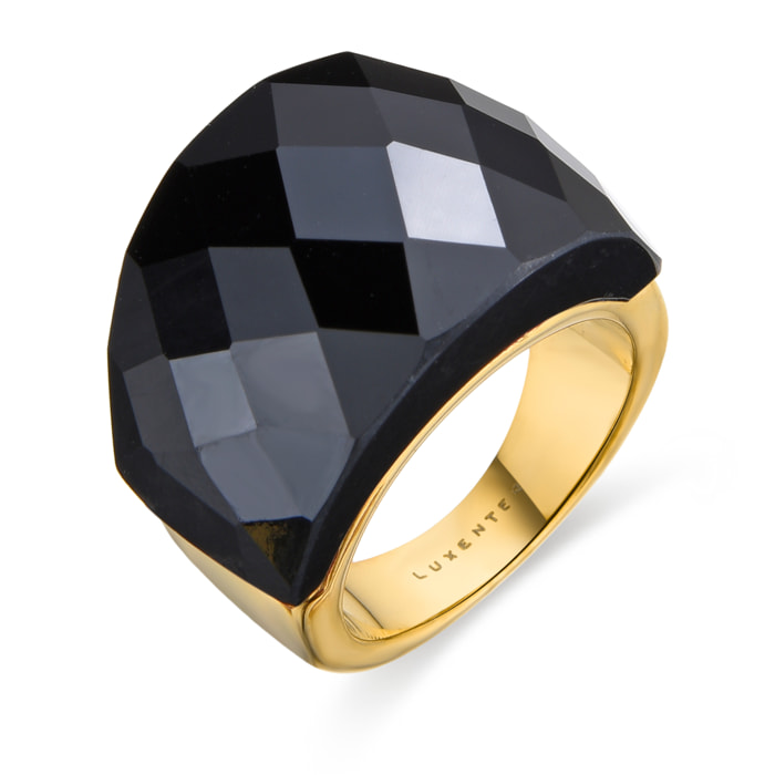 Anillo con Cuarzo Hidrotermal Onix acabado en oro amarillo de 18k