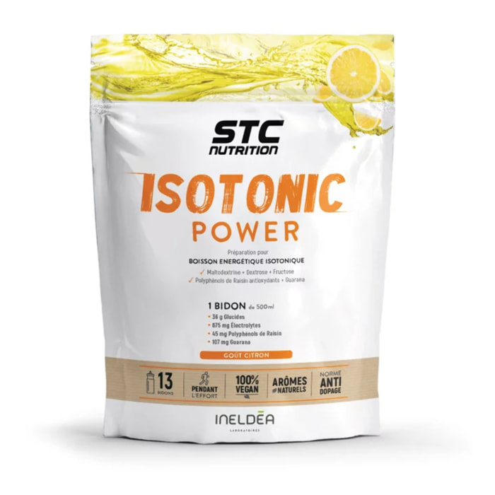 STC NUTRITION - Isotonic Power - Préparation pour boisson énergétique isotonique dynamisante - Source d'électrolytes - Hydratation optimale - 100% vegan - 13 doses - Doypack 525 g - Citron